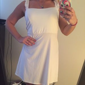 white summer pretty ruffle sleeves open back dress